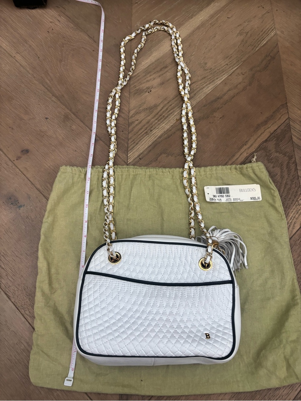 Vintage Bally White Quilted Leather Chain Shoulder Bag Italy Tassel Purse